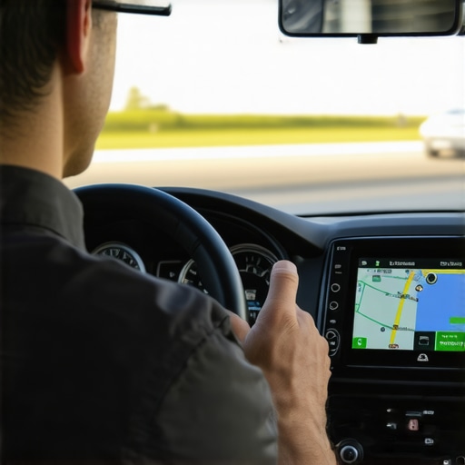A driver using a GPS navigation system to plan a timely route.