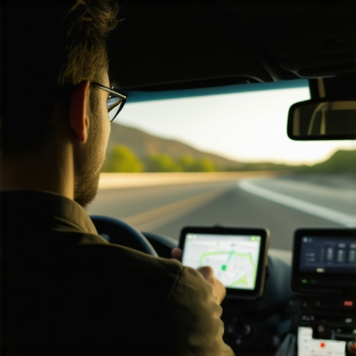 Driver using technology for reservation management Driver monitoring reservation data on digital screens with GPS devices