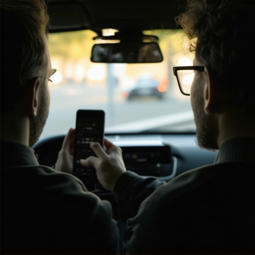 Driver and passenger coordinating pickup details via smartphone.