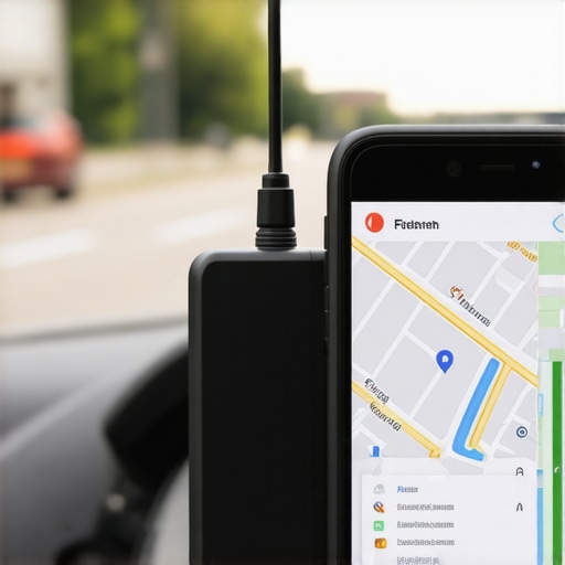 Close-up of GPS device and smartphone showing live vehicle tracking, symbolizing reliability in hourly reservations.