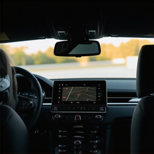 Interior view of luxury vehicle showing GPS device for monitoring trips