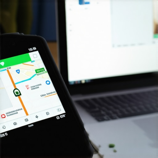 GPS device showing live traffic updates next to a laptop with reservation management interface.