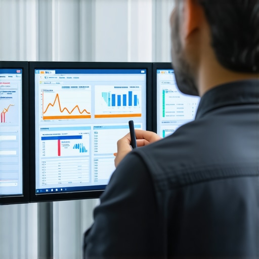 Technician observing digital GPS and booking system dashboard indicating real-time updates.