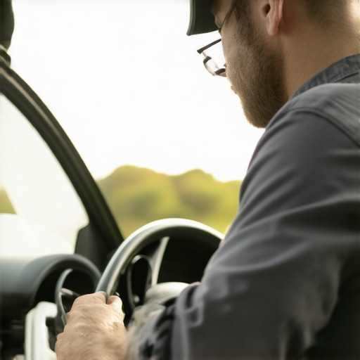 Pre-ride safety check by professional driver Driver inspecting vehicle safety features before a ride during the day