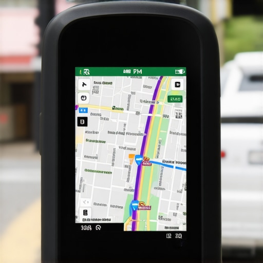Close-up of a GPS screen showing traffic details in city driving.