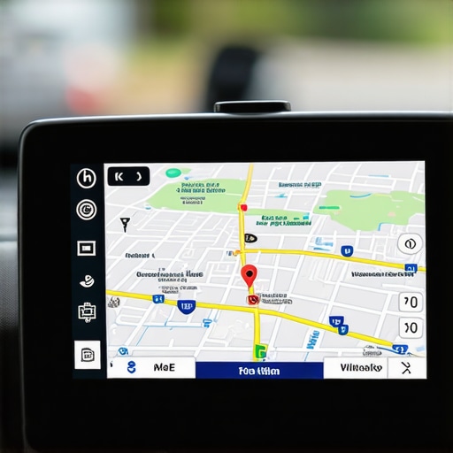 Close-up of a GPS device mounted in vehicle with navigation screen