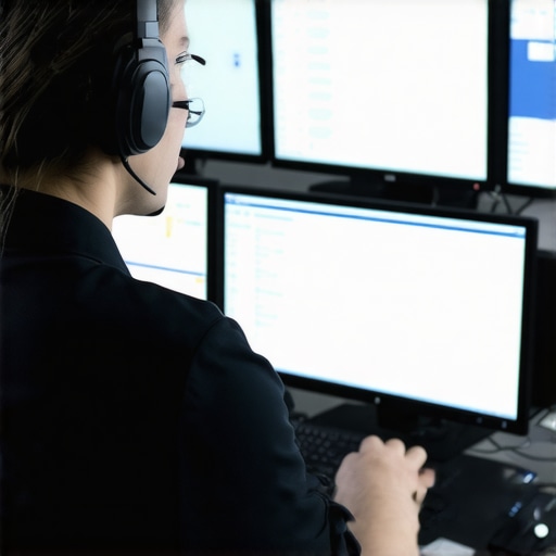 Dispatcher overseeing multiple reservations on digital screens, emphasizing safety and efficiency.