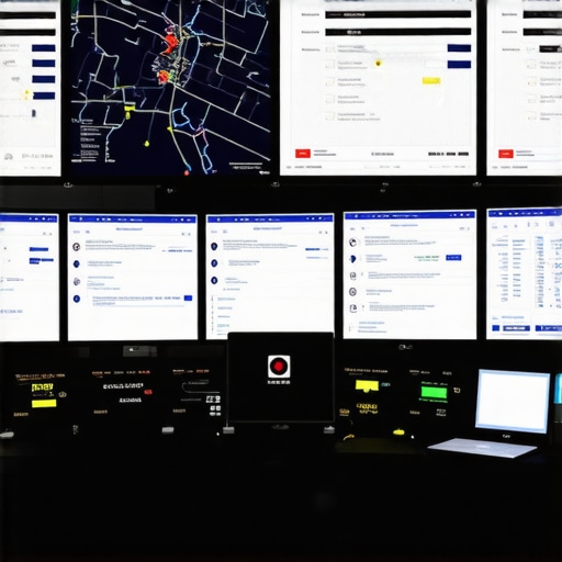 Reservation System Dashboard Control room with screens showing reservation and safety data
