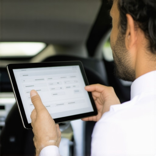 Chauffeur reviewing reservation details on a tablet for safety and punctuality.