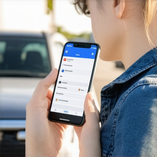 Verifying Driver Credentials with a Smartphone Passenger confirming driver identity via smartphone app, ensuring safety during ride verification.