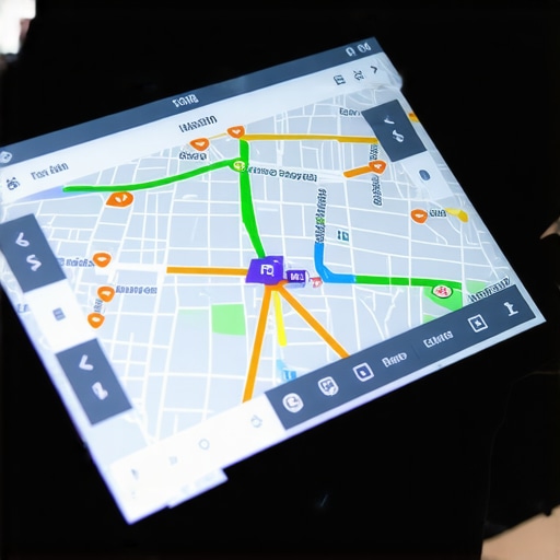 Advanced Real-Time Telemetry Dashboard for Private Transport High-tech GPS tracking and dispatch dashboard showing real-time vehicle progress and traffic data.
