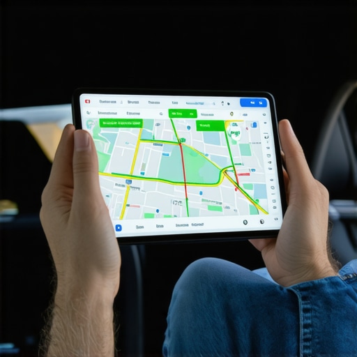 A digital tablet displaying complex traffic and GPS data for secure transportation planning.
