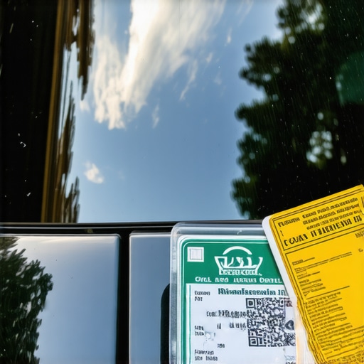 A professional chauffeur permit and ID badge displayed on a vehicle windshield for safety verification.