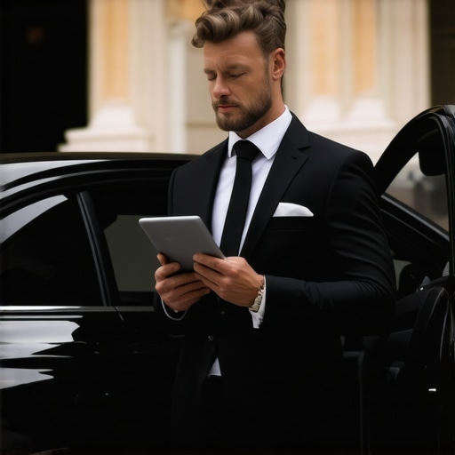 Chauffeur Verification Badge Check A professional chauffeur showing a digital verification badge to a passenger for safety