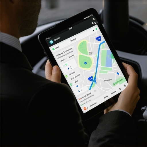 Chauffeur analyzing route data Professional chauffeur using real-time telemetry for route mastery