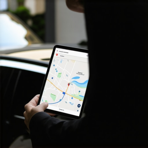 A professional driver monitoring live vehicle data to ensure on-time arrival for a passenger
