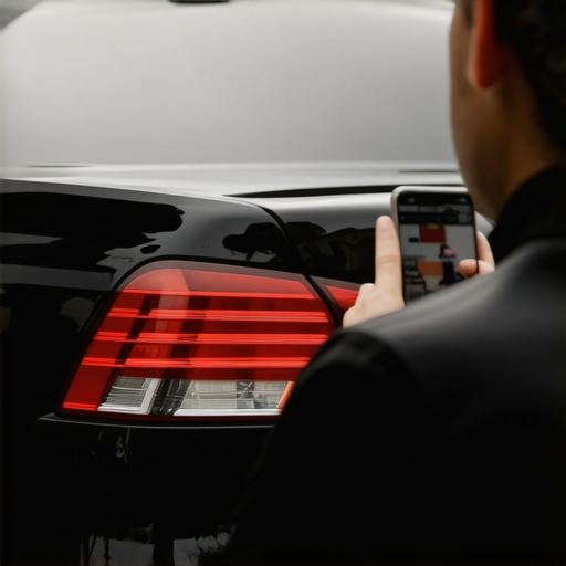 Commercial Plate Verification for Private Rides Close-up of a commercial vehicle license plate on a professional black sedan for safety verification.