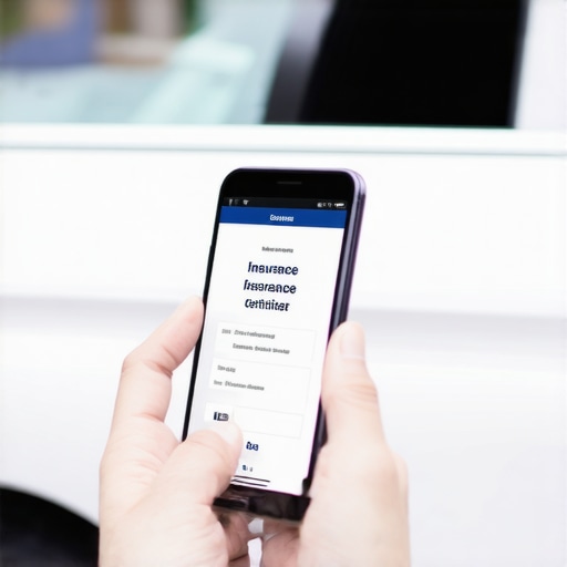 A chauffeur showing a digital insurance certificate to a passenger.