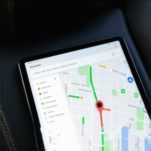 Digital Logistics Management for Private Travel A digital tablet showing real-time car tracking and travel schedules.