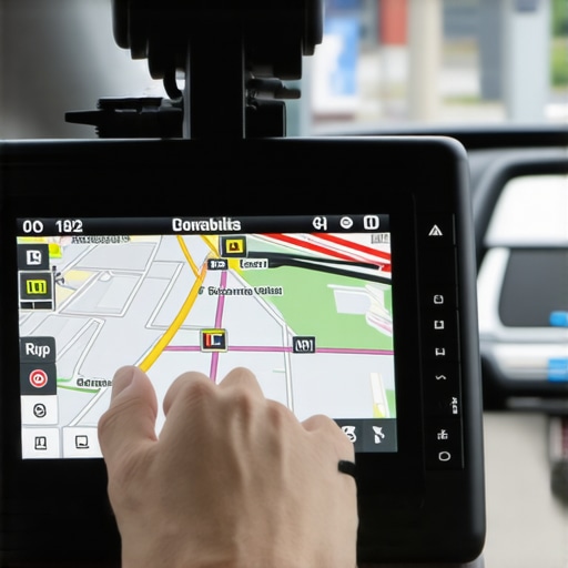 Close-up of a dedicated professional GNSS system in a luxury vehicle showing precise navigation tools for safe travel.