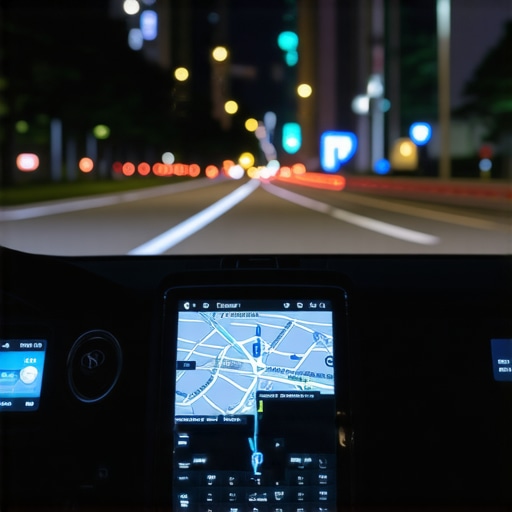 Close-up of a digital GPS navigation screen in a luxury car dashboard