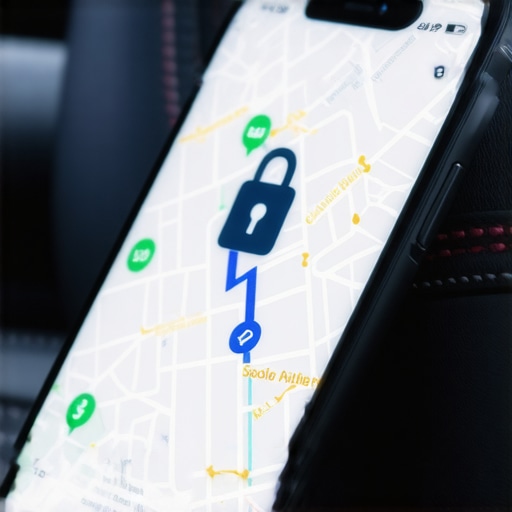 A smartphone showing secure tracking and encrypted data for a private car reservation.