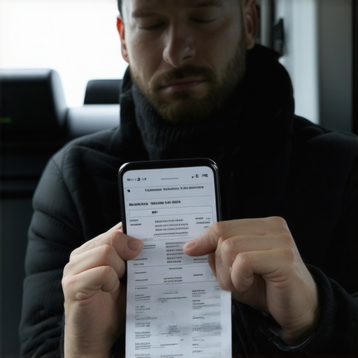 How to audit your travel receipts A traveler comparing a digital receipt on a phone with a printed travel itinerary inside a car.