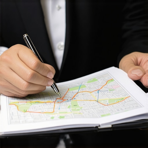 Professional chauffeur planning a route using both maps and digital logs for precision timing.