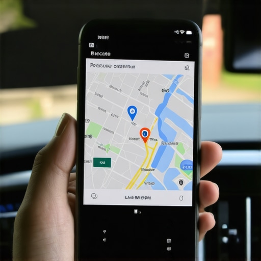 Close up of a travel app showing driver tracking and secure communication options.