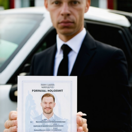 A professional driver demonstrating how to verify a chauffeur permit for passenger safety.