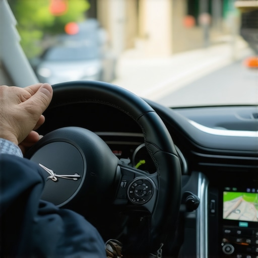 Precision timing in luxury transportation A professional driver focusing on a timed route for an executive client.