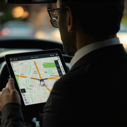 A close-up of a chauffeur using professional navigation tools to ensure a consistent arrival time.