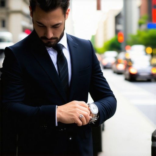 A chauffeur checking his watch to ensure an on-time hourly reservation arrival.