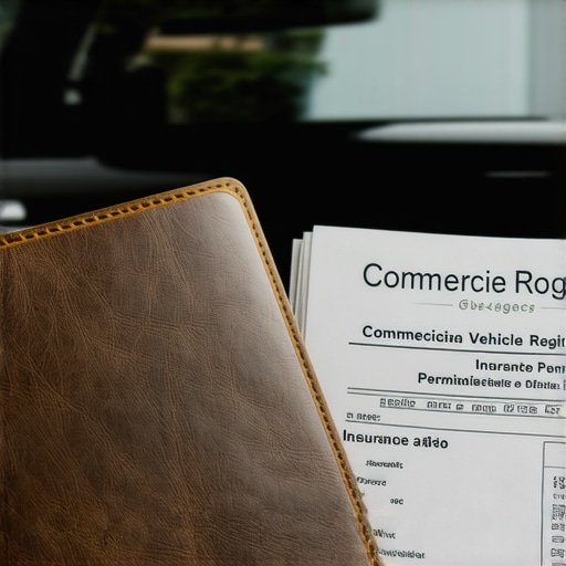 A leather folder showing official commercial vehicle registration and insurance for a private car service.