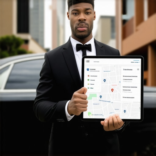 Professional Chauffeur Dispatching Interface A chauffeur reviewing a professional dispatching system for an hourly reservation.