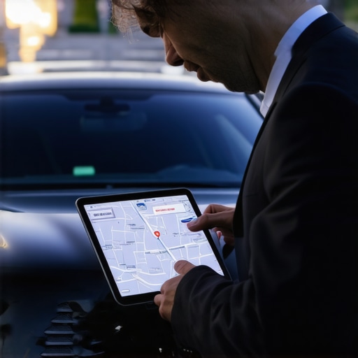 A professional driver checking his schedule and GPS before a reservation.