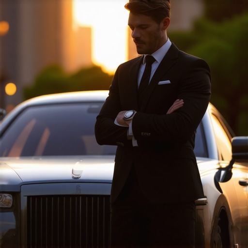Professional Chauffeur Ensuring On-Time Performance A private driver performing a punctuality check before an executive pickup.
