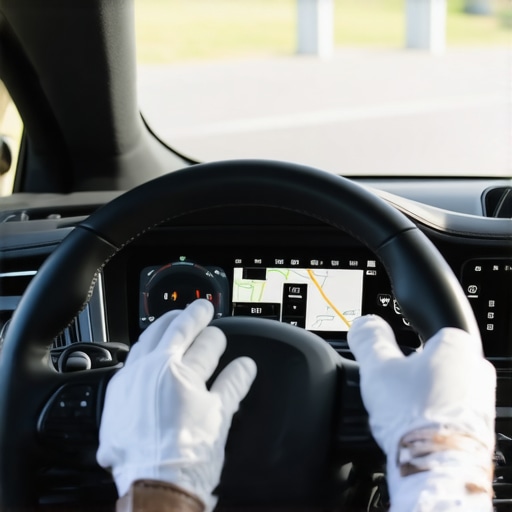 Professional Chauffeur Navigation Hardware Dedicated GPS system in a luxury car for precise and safe navigation