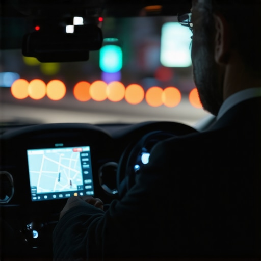 A professional driver using expert local knowledge and secure navigation tools for late-night travel safety.
