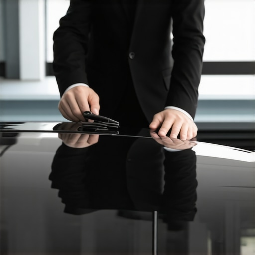 Professional Chauffeur Performing Maintenance Safety Check A professional driver inspecting a vehicle's windshield wipers as part of a safety maintenance routine.