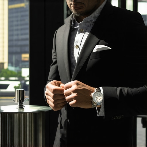 Professional Chauffeur Planning Hourly Logistics A professional private driver checking his watch next to an executive sedan in a city center.