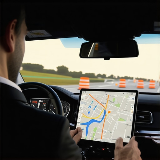 A professional chauffeur using local knowledge and maps to navigate through a construction zone safely.