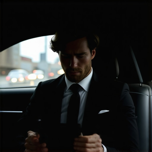 A calm professional chauffeur managing a schedule to avoid traffic stress and ensure safety.