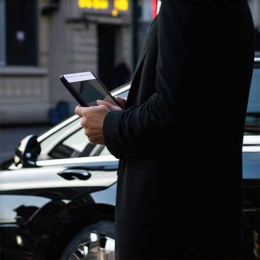 A professional chauffeur managing an hourly reservation with real-time data to guarantee on-time arrival.
