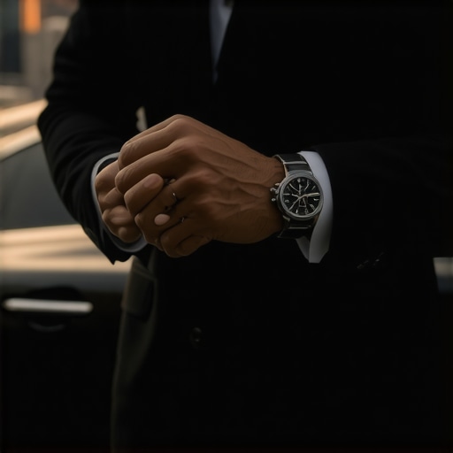 Chauffeur checking time next to a luxury car