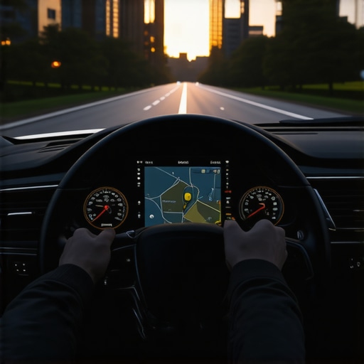 Professional Chauffeur Route Planning Dashboard A professional driver using high-tech route planning tools to ensure punctuality.