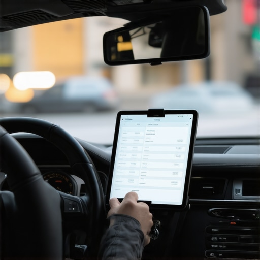 Professional Chauffeur Schedule and Dashboard A professional driver's cockpit showing a scheduled hourly reservation on a tablet.