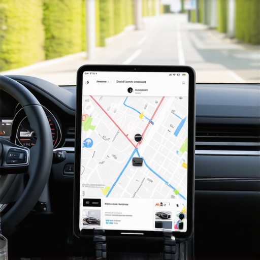 Professional Chauffeur Technology and Dashboard Advanced navigation and logistics tablet in a luxury private car