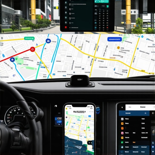 Professional Chauffeur Telemetry vs Consumer GPS Close up of a professional car service dashboard featuring advanced navigation and real-time dispatch tracking equipment.