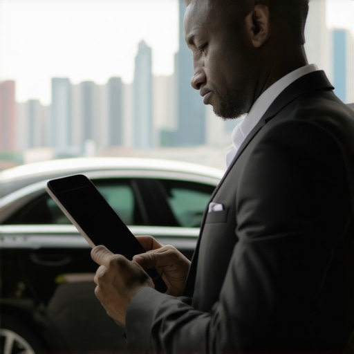 A chauffeur managing a professional reservation via a dedicated dispatch tablet